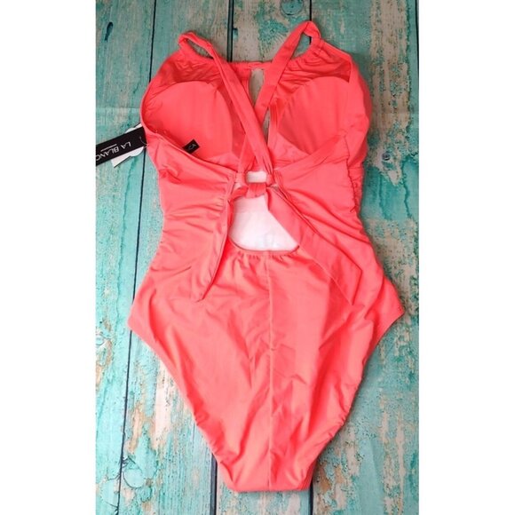 LA BLANCA One Piece Swimsuit 14 Pink Coral MIO Keyhole Tummy Control NEW - Picture 6 of 8